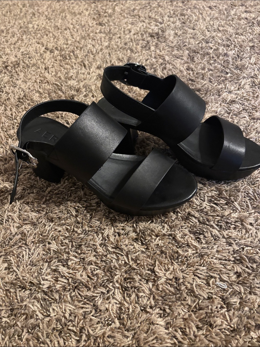 AEROSOLES Black Double-Strap Platform Sandals